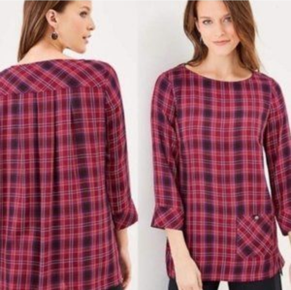 J Jill Red Checkered Tunic